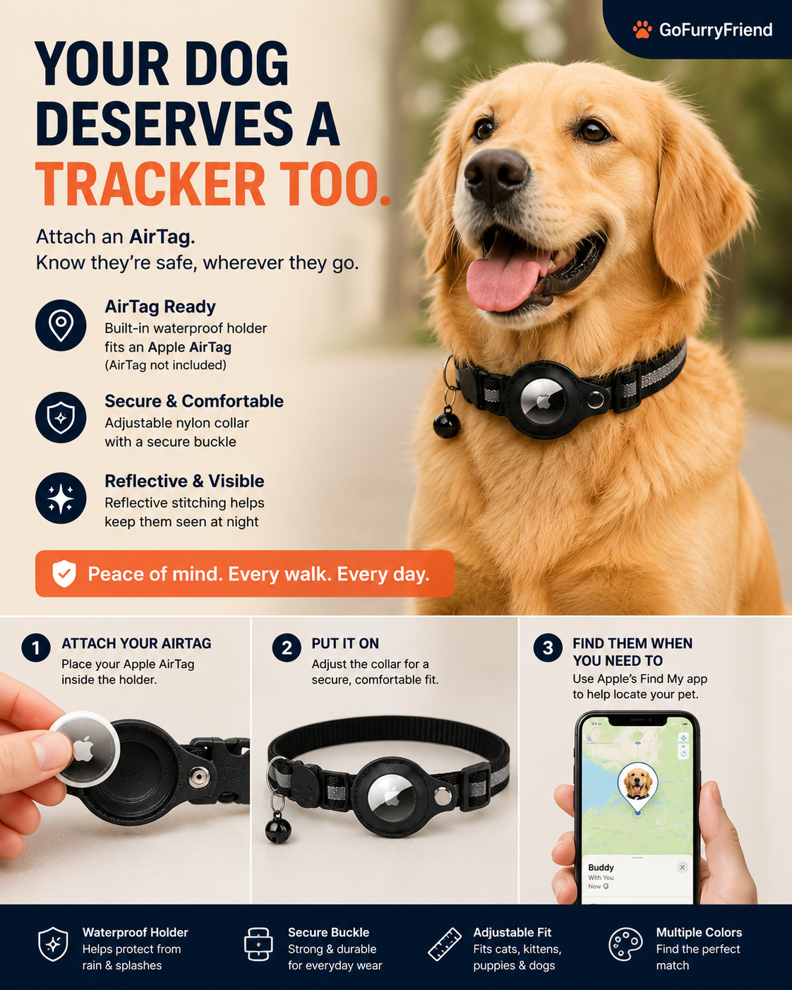 Reflective AirTag Collar for Dogs & Cats